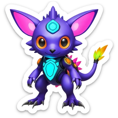 exotic futuristic lush cozy warm-colored modern colorful neon-colored cyber-Fakémon-Digimon-Trico-creature sticker