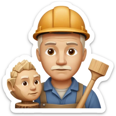 wood carving carpenter portrait, head and shoulders only, carving wooden figure with chisel, wood shavings visible, focused craftsman expression, artisan workshop vibe, 3D cartoon style, mobile game icon style, clean background, no text, no watermark
 sticker