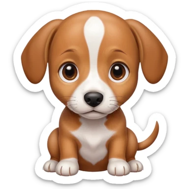 Dachshund beagle chihuahua mix puppy that’s mostly white with brown and dark brown patches and a birth mark on his nose sticker