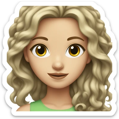White girl with short, wavy, brunette hair and green eyes sticker