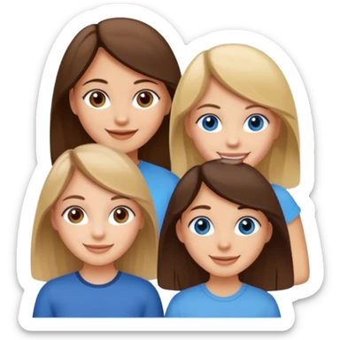 three friends: one girl who is white, has brown hair and brown eyes; one girl who is dirty blonde with blue eyes; one girl who is tan with dark brown hair and dark brown eyes sticker