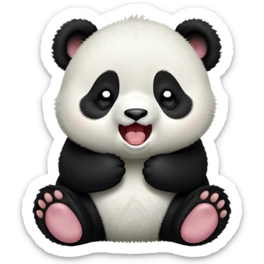 Cinematic Cute Yawning Baby Panda Portrait Emoji, Head tilted slightly with a dramatic, wide-open yawn, showcasing a soft, fuzzy black and white Fur with droopy ears, round eyes barely open in drowsy contentment, Simplified yet irresistibly adorable features, highly detailed, glowing with a soft, cozy glow, high shine, relaxed yet expressive, stylized with a touch of gentle whimsy, bright and endearing, soft glowing outline, capturing the essence of a sleepy yet affectionate baby panda, so drowsy it feels like it could curl up out of the screen for a nap! sticker