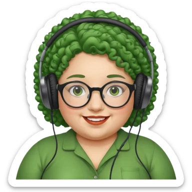  headphone wearing and glassess and green curly haired fat girl sticker
