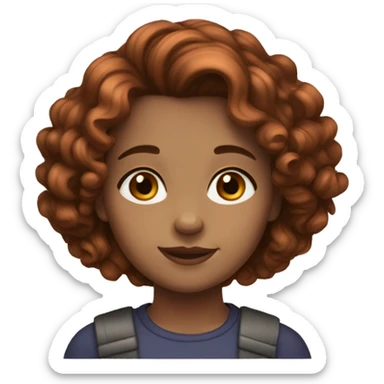 Girl with type 3B big curly copper brown hair, medium dark brown eyes, light tam skin sticker