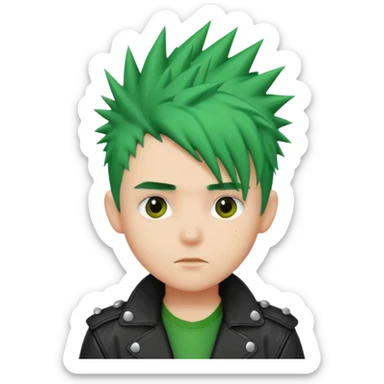 Boy with Spiky Hair – green spikes, black leather jacket sticker
