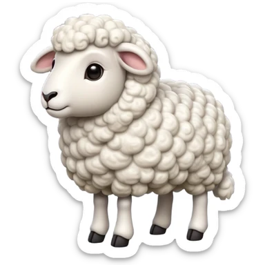 cinematic-[realistic sheep]-realistic-full-body-standing-emoji,-tail-flicking-lazily,-head-tilted-dramatically,-curly-[white]-fur,-simplified-yet-realistic-focused-features,-highly-detailed,-glowing-with-an-almost-sarcastic-glow sticker
