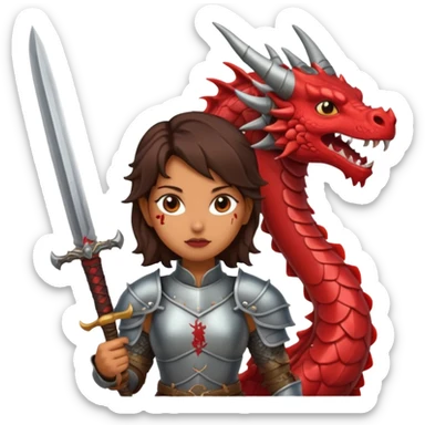 Fierce Latina in armor with a sword after a battle cutting off the head of a dragon sticker