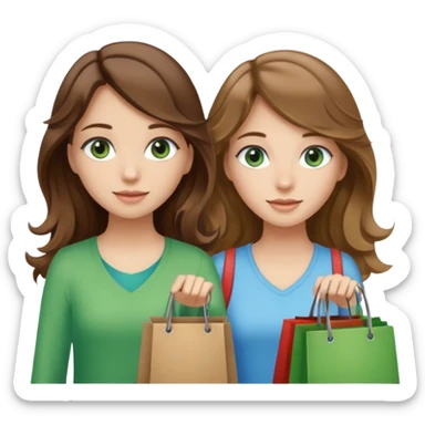 make me and my best friend togheter i have brown hair that falls on my shoulders and brown eyes and she has really long wavy brown hair with a little blonde and green/blue eyes we are shopping and i have BROWN eyes sticker