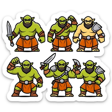 Lineage 2 fantasy characters with Orc warrior, Kamael fighter, Artea dancer, and Dwarven blacksmith sticker