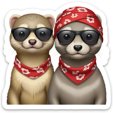 These two animals look like they run the streets — ferret and grey seal, dripped out in shades and bandanas sticker