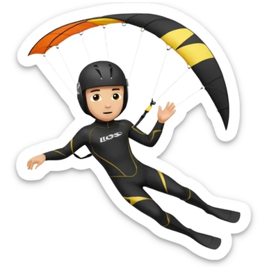 Kiterman, caucasico traje neopreno negro y casco negro, haciendo un down loop con la cometa sticker