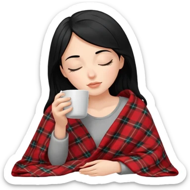 Black hair white girl inside a blanket sipping coffee eyes closed sticker