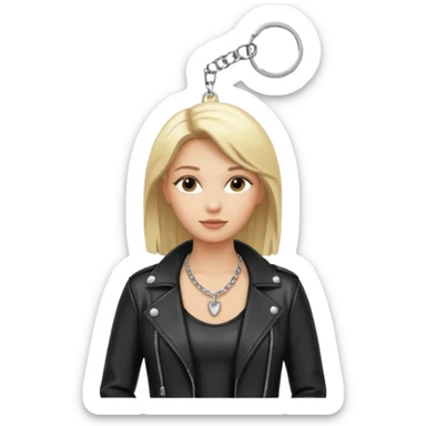 Dominatrix with blonde hair, leather outfit, keychain necklace sticker