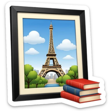 Eiffel Tower with a book next to it sticker