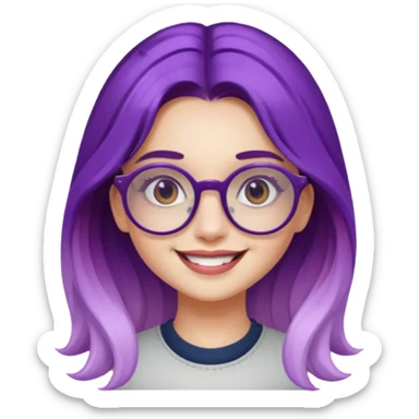 young girl with long purple ombre hair, retro round glasses, smiling, influencer, trendsetter sticker