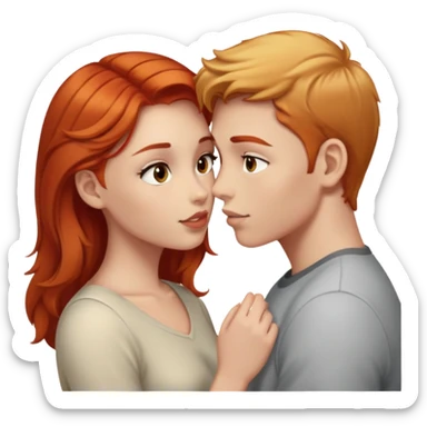 Red head girl with light skin and light brown eyes kissing a blonde boy with fair skin and brown eyes sticker