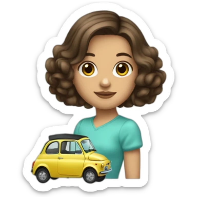 Girl-medium-hair-brunette-and-car-fiat-500-turquesa sticker