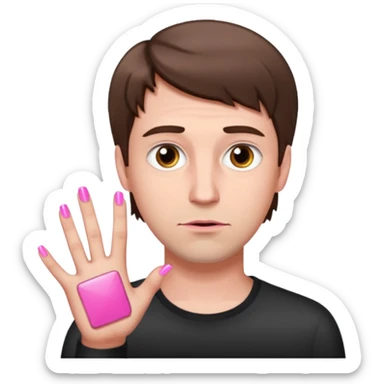 White man with short brown hair, long face, and pink nails looking sassy sticker
