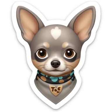 Make a Gray Chihuahua wearing a earthy tone bandana around the neck with the logo TCO on the bandana sticker
