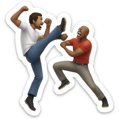 a guy round house kicking another guy sticker