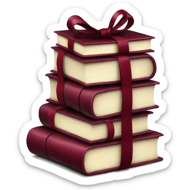 burgundy books stacked up and tied together by a burgundy bow sticker