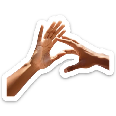 Two open hands coming together in mid-air, palms touching with a slight tilt towards each other. point of contact, there's a small burst of energy (💥✨) or motion lines, emphasizing the impact of the high five. The hands are slightly angled to create a dynamic, celebratory feel excitement, success sticker