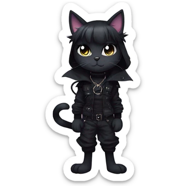 Gorgeous gothic dark techwear anime style anthro black cat furry with blushing face aesthetic and pretty edgy black with collar and harness trending style sticker