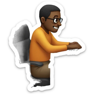 man sitting in front of computer video editing sticker