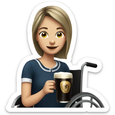 Girl in wheelchair drinking Guinness  sticker
