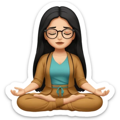 A Mexican woman, tan skin,  with long black hair and big square glasses meditating  sticker