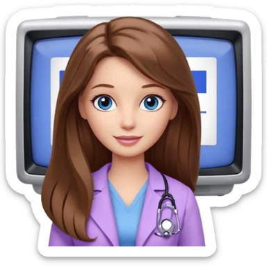 beautiful barbie girl with long brown hair, blue eyes and wearing light purple clothes watching dr who on tv sticker