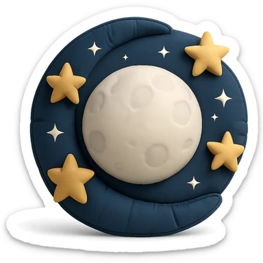 full moon surrounded by twinkling stars in a night sky, cozy and whimsical sticker