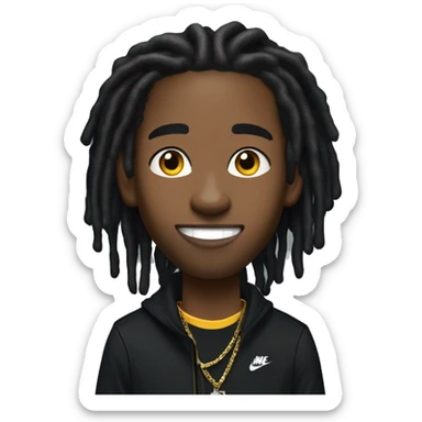 African American young man with medium long length dreadlock’s and gold grillz wearing a black Nike tech jacket with a black matching Nike tech pants  sticker