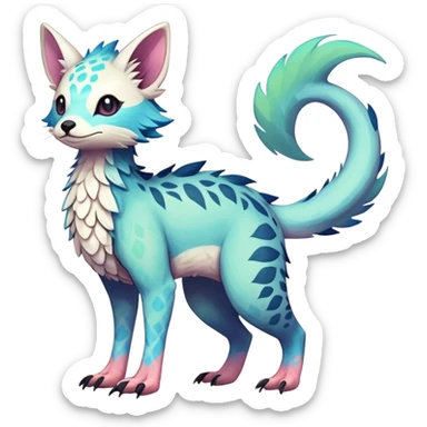 Rare realistic exotic pastel cute epic pretty beautiful handsome gorgeous aesthetic colorful vibrant Vernid-Trico-species-Fakemon-creature by LiLaiRa, 4 legs, 1 tail, random markings, (full body) sticker