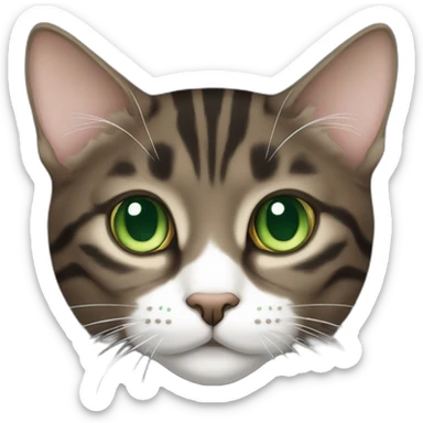 Dark Brown and white tabby cat with green eyes sticker