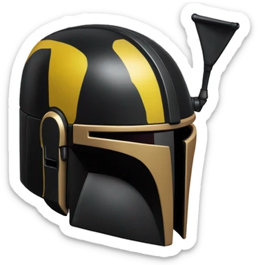 Gloss black and yellow mandalorian helmet with one antenna sticker