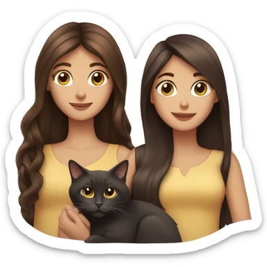 Two long hair brunettes with two cats in hands sticker