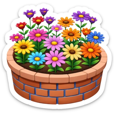 flower bed with fewer flowers in a circular brick planter sticker