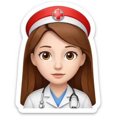 I am a nurse. I have long brown hair without fringe, white skin and brown eyes sticker