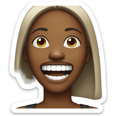 black woman laughing as zipper mouth emoji sticker