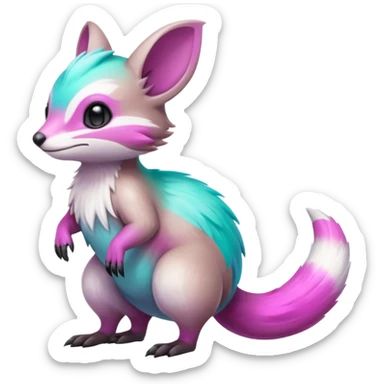 Iridescent Neon Green-Cyan-Magenta-gradients Minccino-Emolga-Numbat-Sergal-fusion-hybrid-animal-creature, full body sticker
