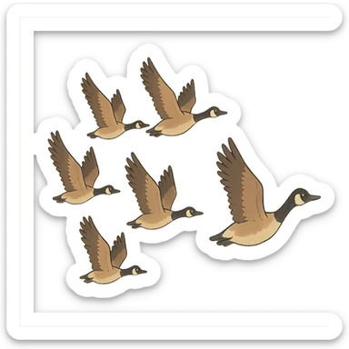 ghibli style small Canadian geese flying in a classic V formation, lead goose at the right, easily identifiable as Canadian geese, for encouragement sticker