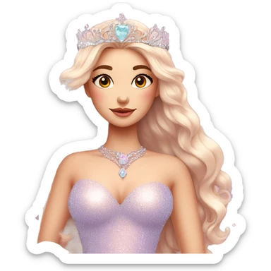 Gorgeous pastel Lady in a sparkly shiny dress with tiara and necklace and flowers aesthetical and trending  sticker