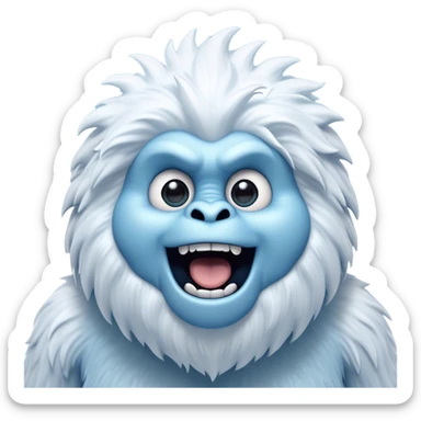 Cinematic Comical Yeti Portrait Emoji, with a cartoonishly exaggerated, fluffy figure in cool, frosty whites and icy blues, head tilted in an overly surprised expression with wide, comically sparkling eyes and a quirky, open-mouthed grin, simplified yet hilariously detailed, glowing with a soft frosty outline capturing the meme-worthy fun of a yeti in playful shock! sticker
