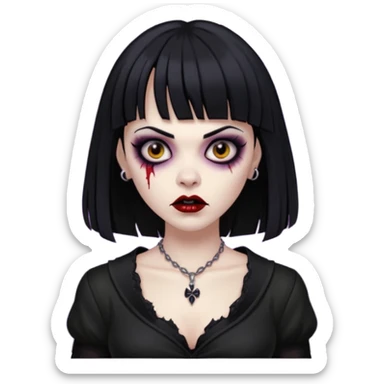 vampira gótica zumbi de cabelo preto e franja e roupa com decote sticker