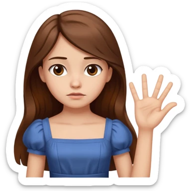 fake costumer loyalty, girl that doesn't care, she is like whatever, brown long hair, cute dress and her hand showing like i dont care whatever, make her look little bit bored sticker