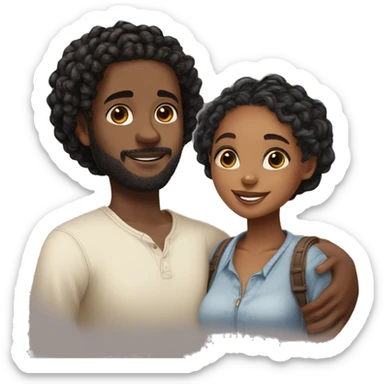 Realistic black girl with box braids and light skin boy with short curly hair and a short beard hugging sticker
