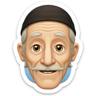 Jewish elderly man emoji with long hair on the sides and jewish hat, long big nose and crooked teeth sticker