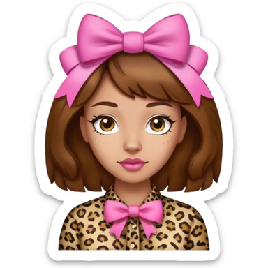 Light skin brown hair leopard print shirt with pink bows woman sticker