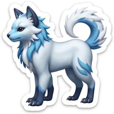 Icy glacial feathery glistening glossy smooth soft flaky scaly furry flurry hyper-realistic cozy boreal boreal-lupus-Lunaray-Manectric-Absol-Luxray-Bobcat-Fakémon-fusion-animal-creature, full body  sticker
